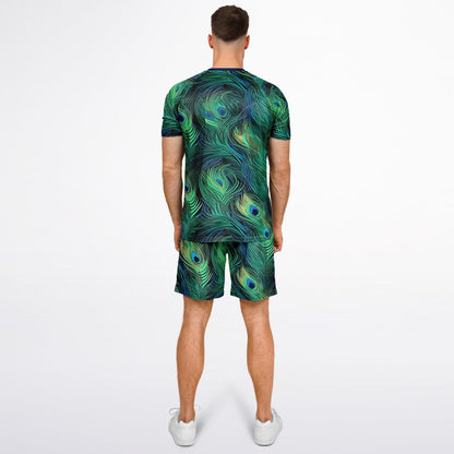 Maris Equi Peacock Feather Print Shorts And Top Set For Men