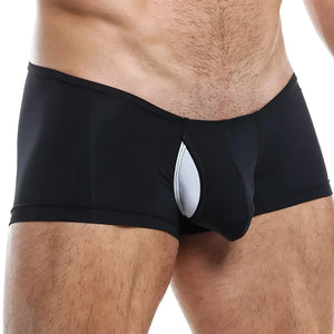 Feel feg018 black menâ€™s briefs with a white teardrop-shaped front panel designed for comfort and style