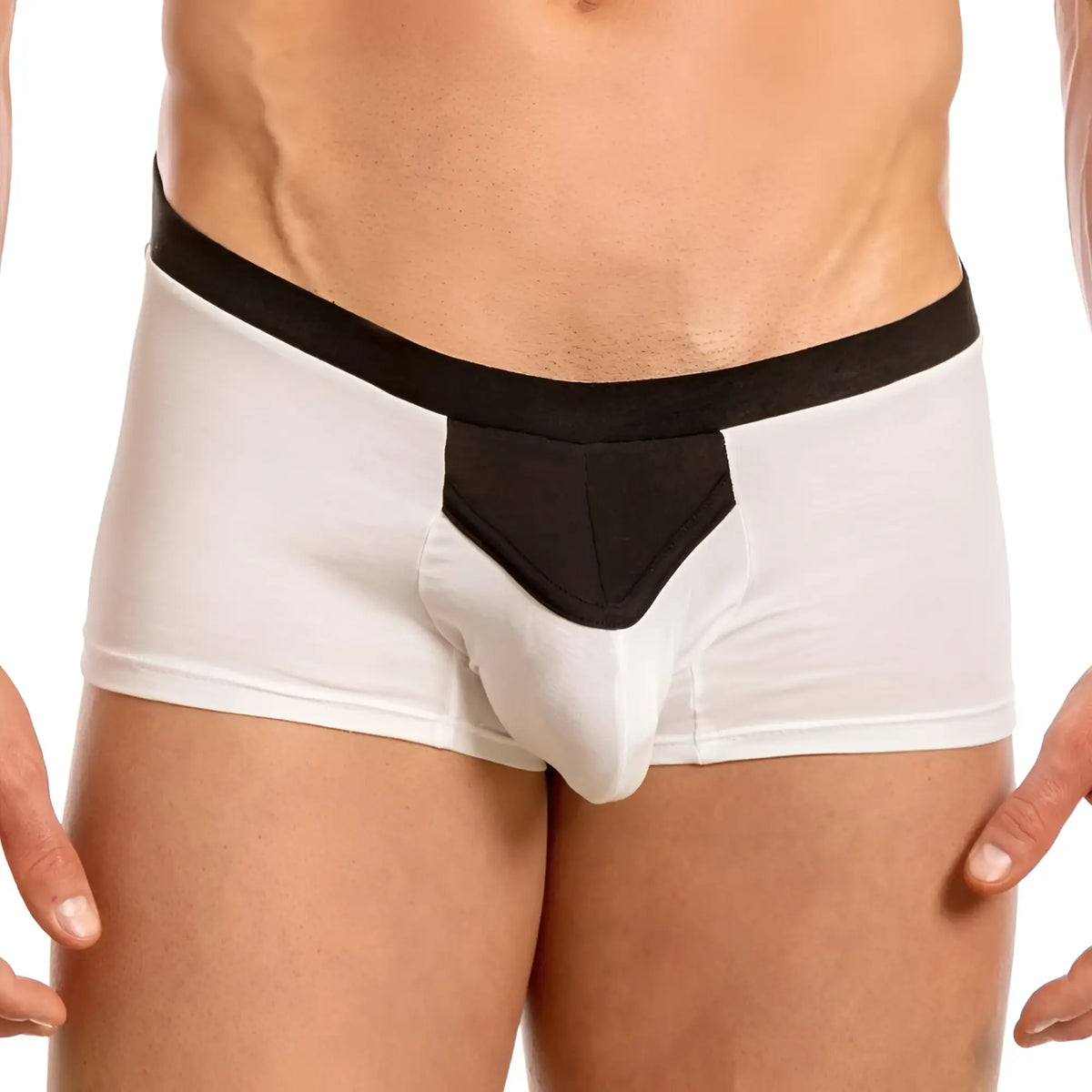 Feel feg020 boxer trunk white briefs with black waistband and matching black front triangular panel
