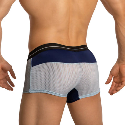Navy and light gray mesh boxer briefs with black waistband and white stripes feel FEG031 boxer trunk front view