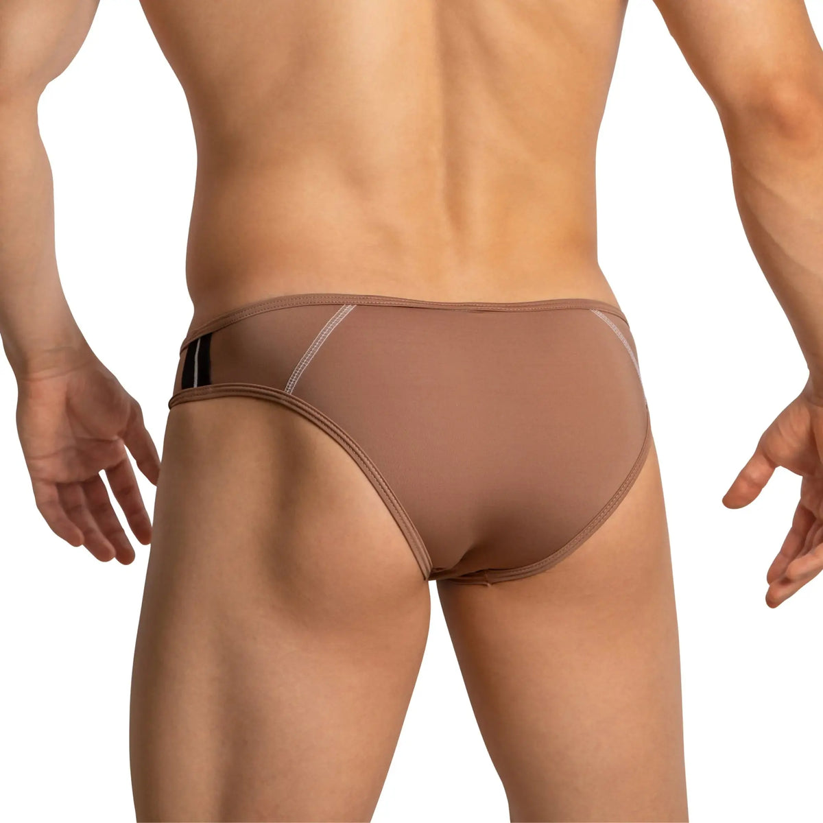 Tan menâ€™s briefs feel fei024 bkini brief with black and white striped waistband accent for comfortable wear