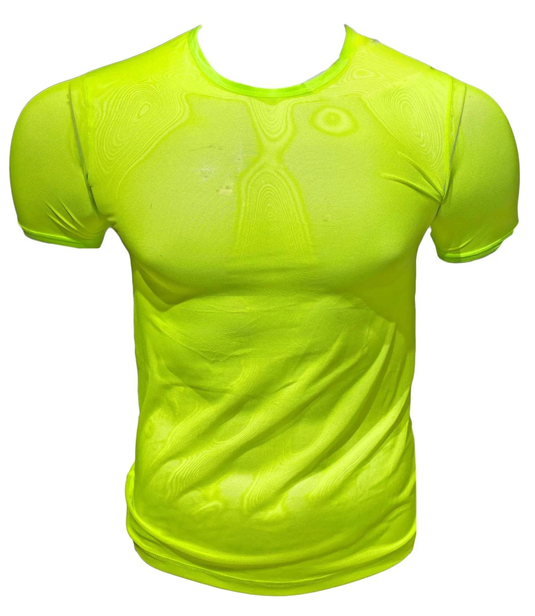 Bright neon yellow fine mesh tee moisture-wicking athletic shirt with subtle textured pattern for active wear