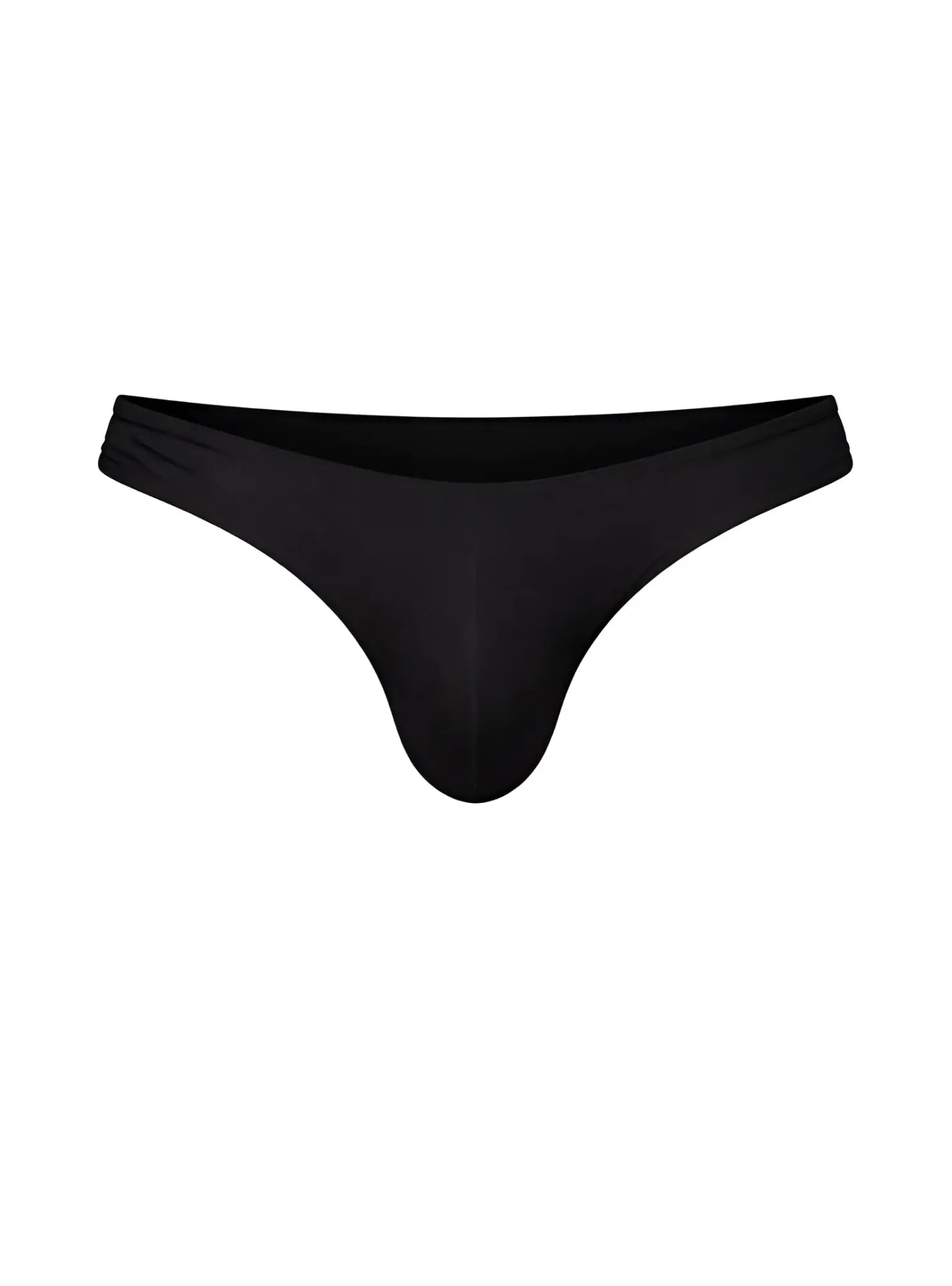 Black fizx full coverage men’s bikini thong made from smooth stretchy fabric with a contoured minimalist design