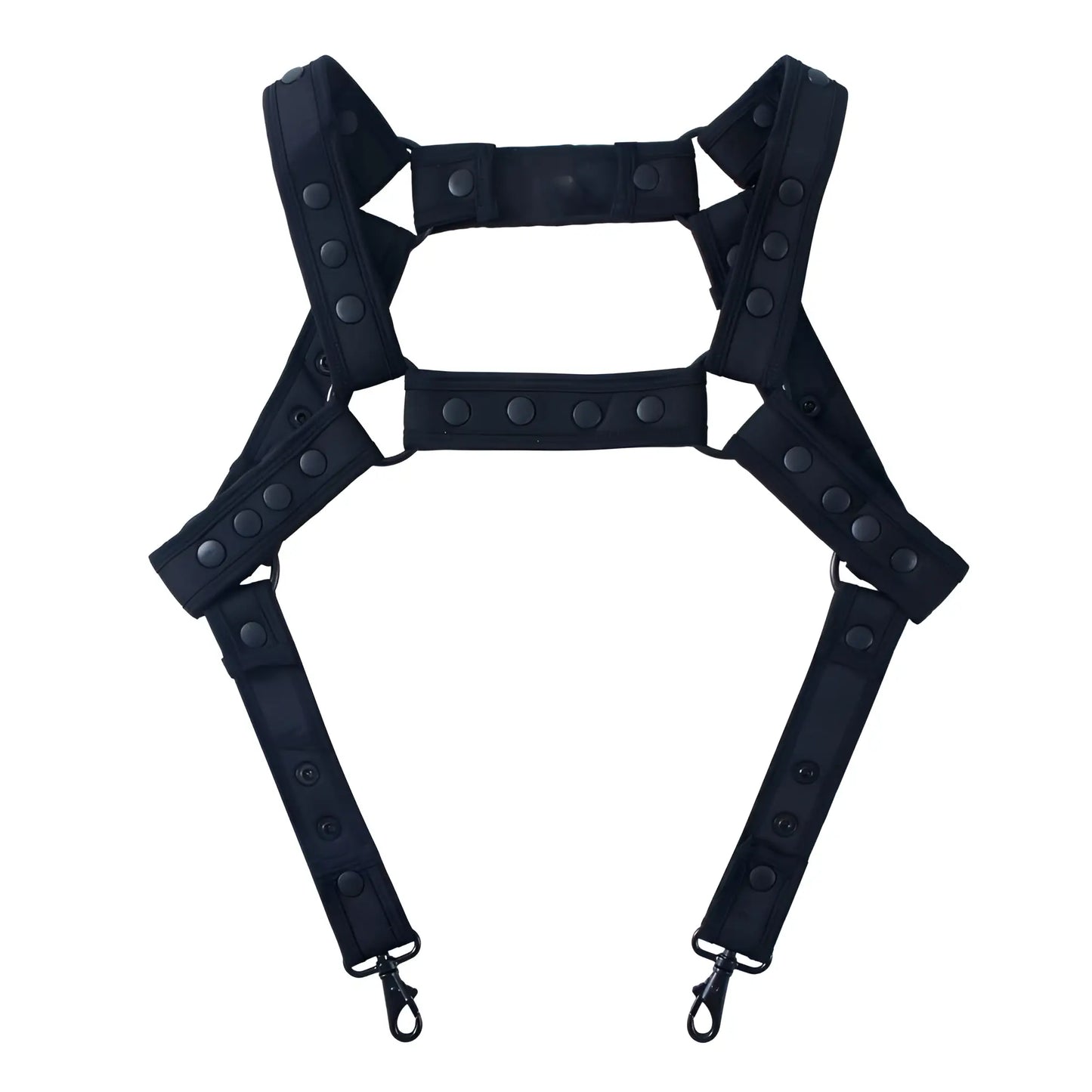 Black tactical-style fizx harness with adjustable straps and metal clasps for secure fit and durability
