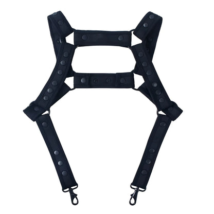 Black tactical-style fizx harness with adjustable straps and metal clasps for secure fit and durability