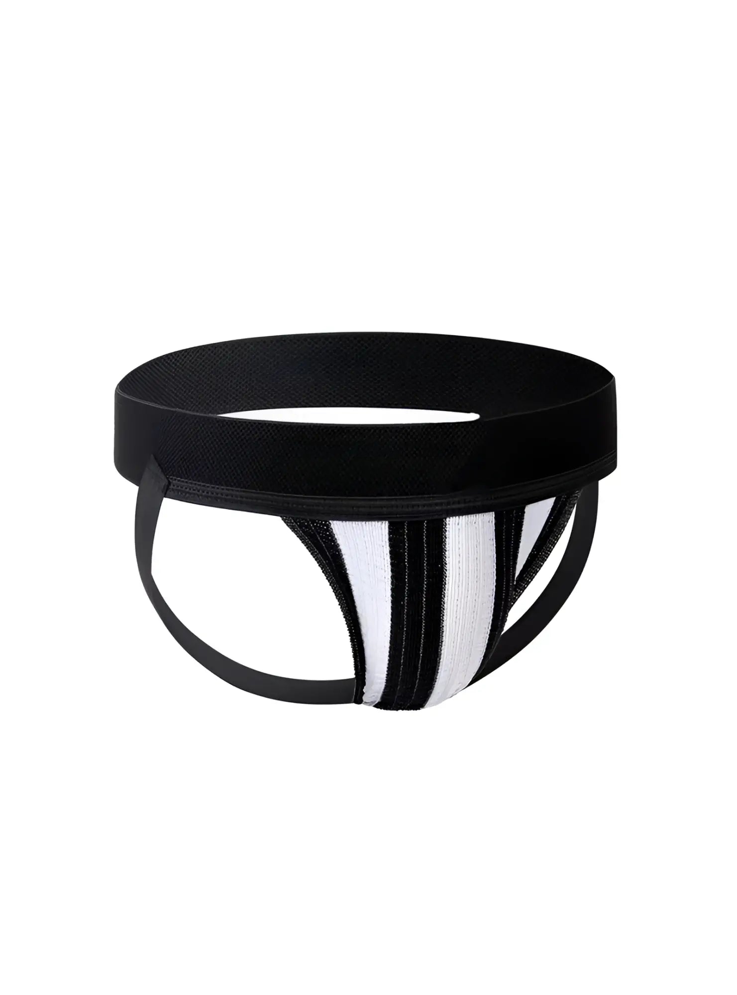 Fizx james knit jockstrap in black and white striped knit fabric with supportive contoured athletic design