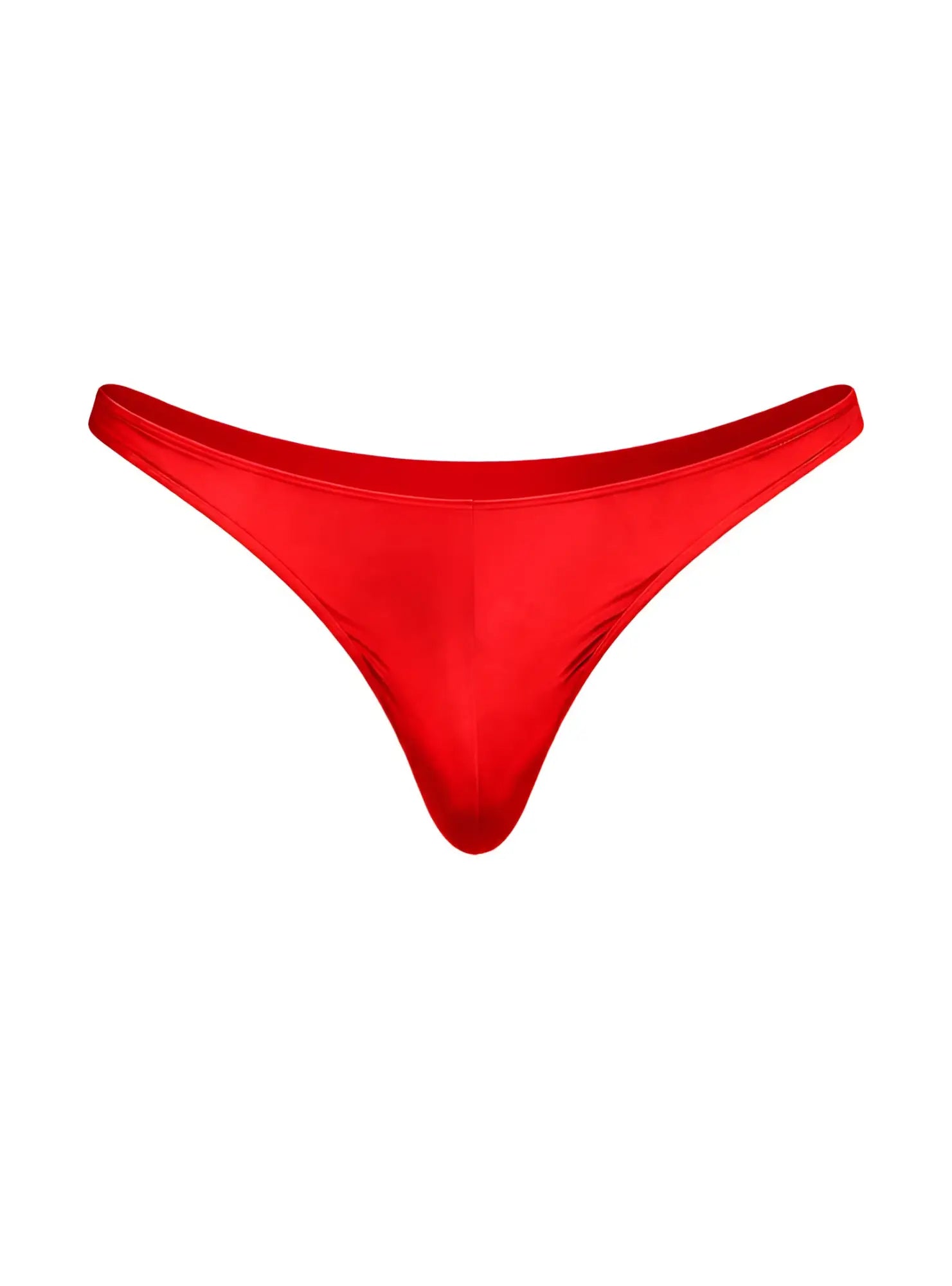 Vibrant red Fizx Rayon thong made of glossy satin with a sleek minimalist design showing the front side