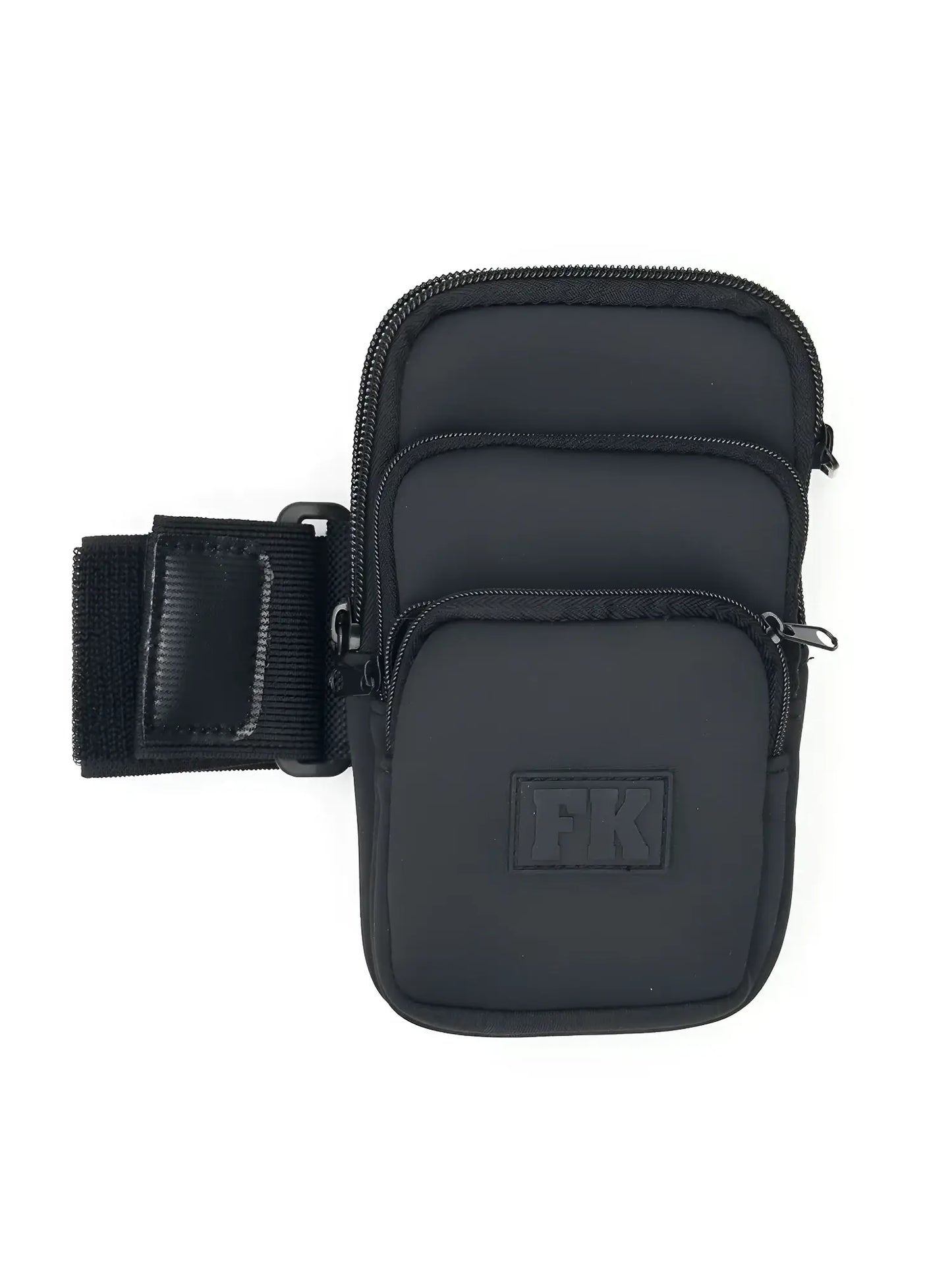 Black FK sport 3 pocket neoprene pouch arm band with three zippered compartments and adjustable strap