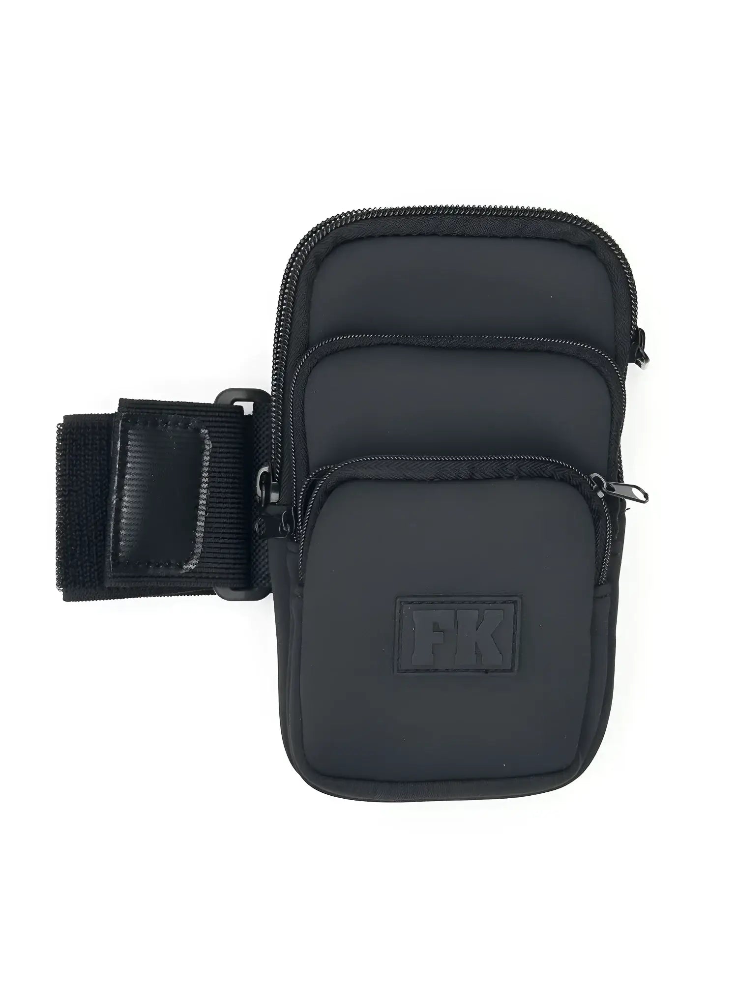 Black FK sport 3 pocket neoprene pouch arm band with three zippered compartments and adjustable strap