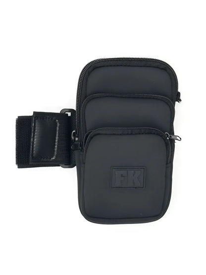 Black FK sport 3 pocket neoprene pouch arm band with three zippered compartments and adjustable strap