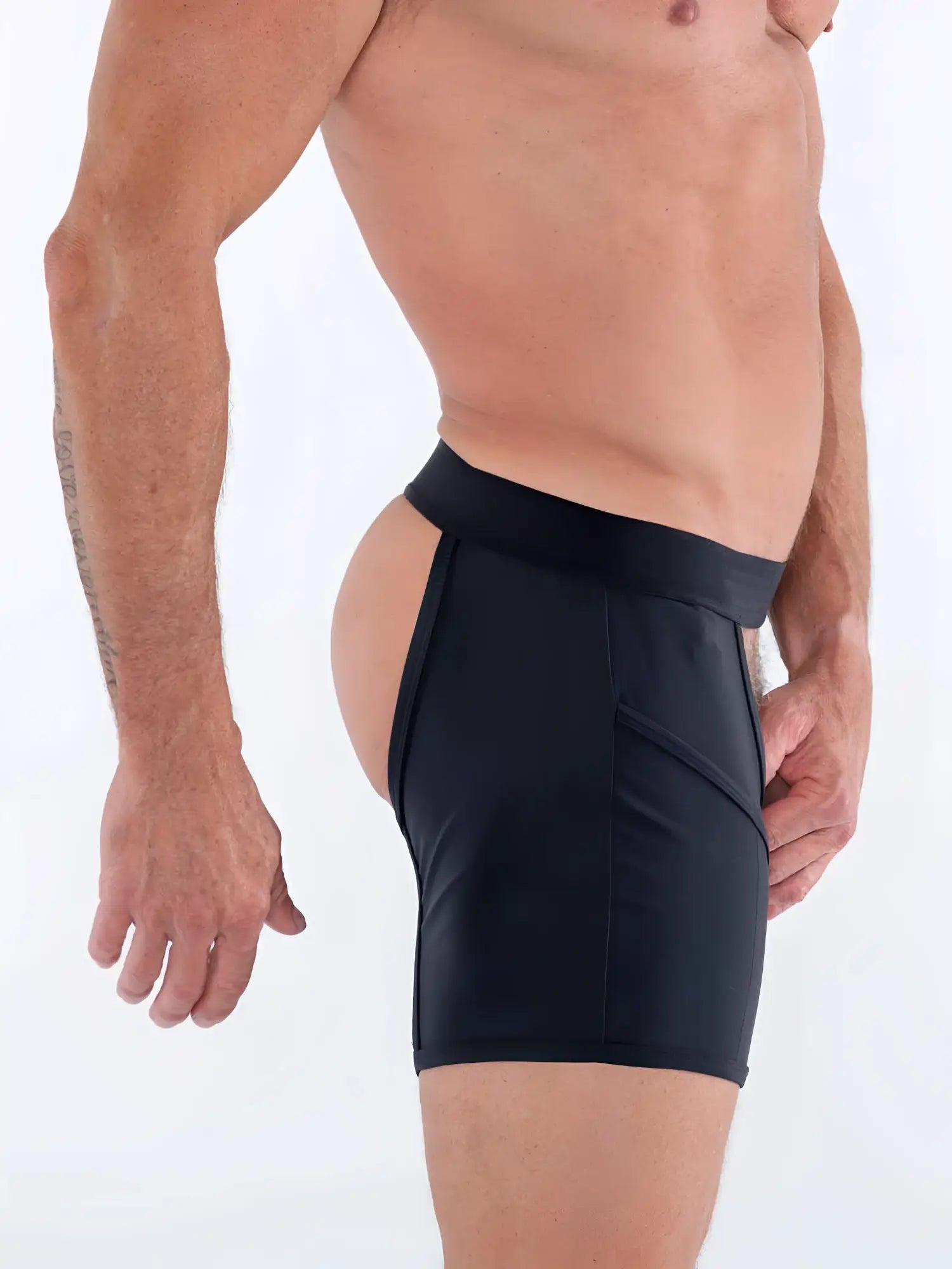 Black fk sport cache chaps athletic briefs with high-waisted, form-fitting design and side cutouts for support