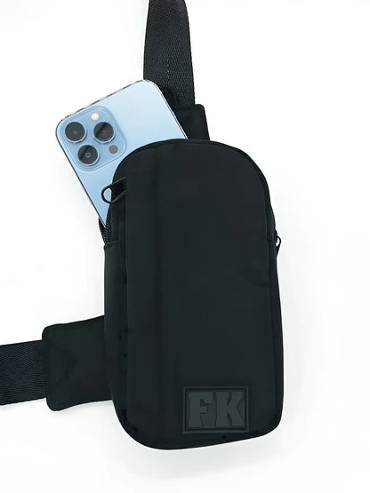 Black fk sport cross body bag with sleek minimalist design and durable fabric in a compact crossbody pouch style
