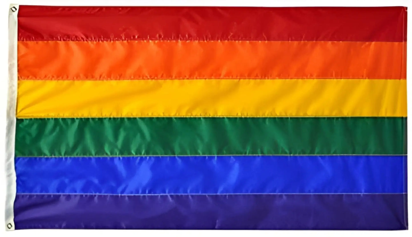 Rainbow pride flag with six horizontal red orange yellow green blue and violet stripes for vibrant display use