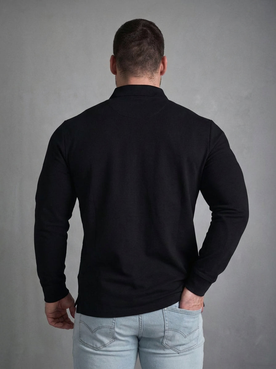 Jed North Men's Polo Button-Up Longsleeve - Black
