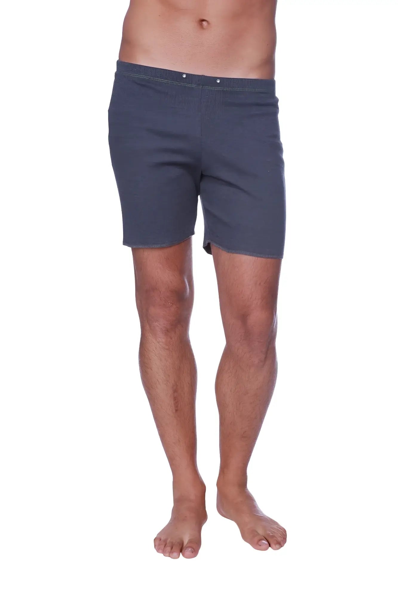 Fusion yoga short charcoal dark gray textured shorts with subtle pattern and button closure at the waist