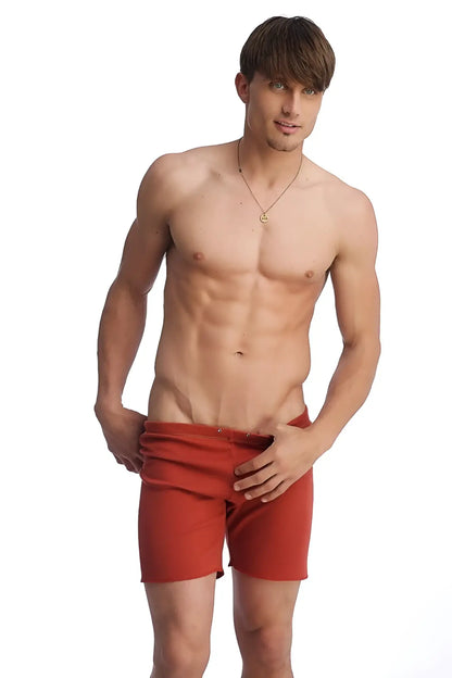 Fusion yoga short cinnabar red snug fit athletic shorts with belt loops ideal for active wear