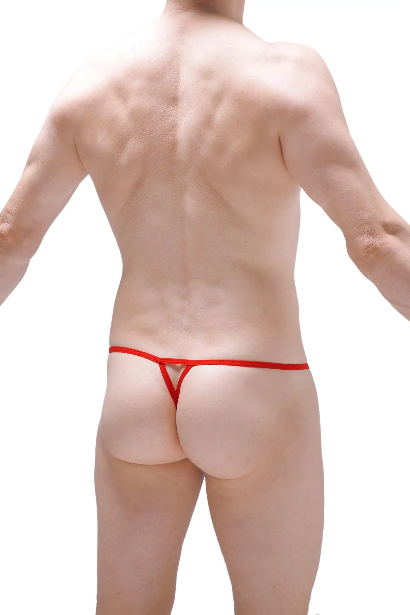 Red thong g-string lahitte bee with thin sleek design and smooth fabric front view for comfortable wear