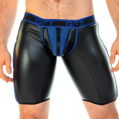 Black and blue faux leather briefs with central zipper detail gigo 2 fetiche blue zipper trunk long