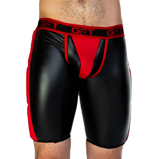 Glossy black and red Gigo 2 Fetiche red trunk long athletic briefs with bold get logo on the waistband