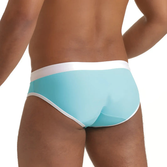 Light blue gigo active swim brief with white trim designed for comfortable beach and pool use