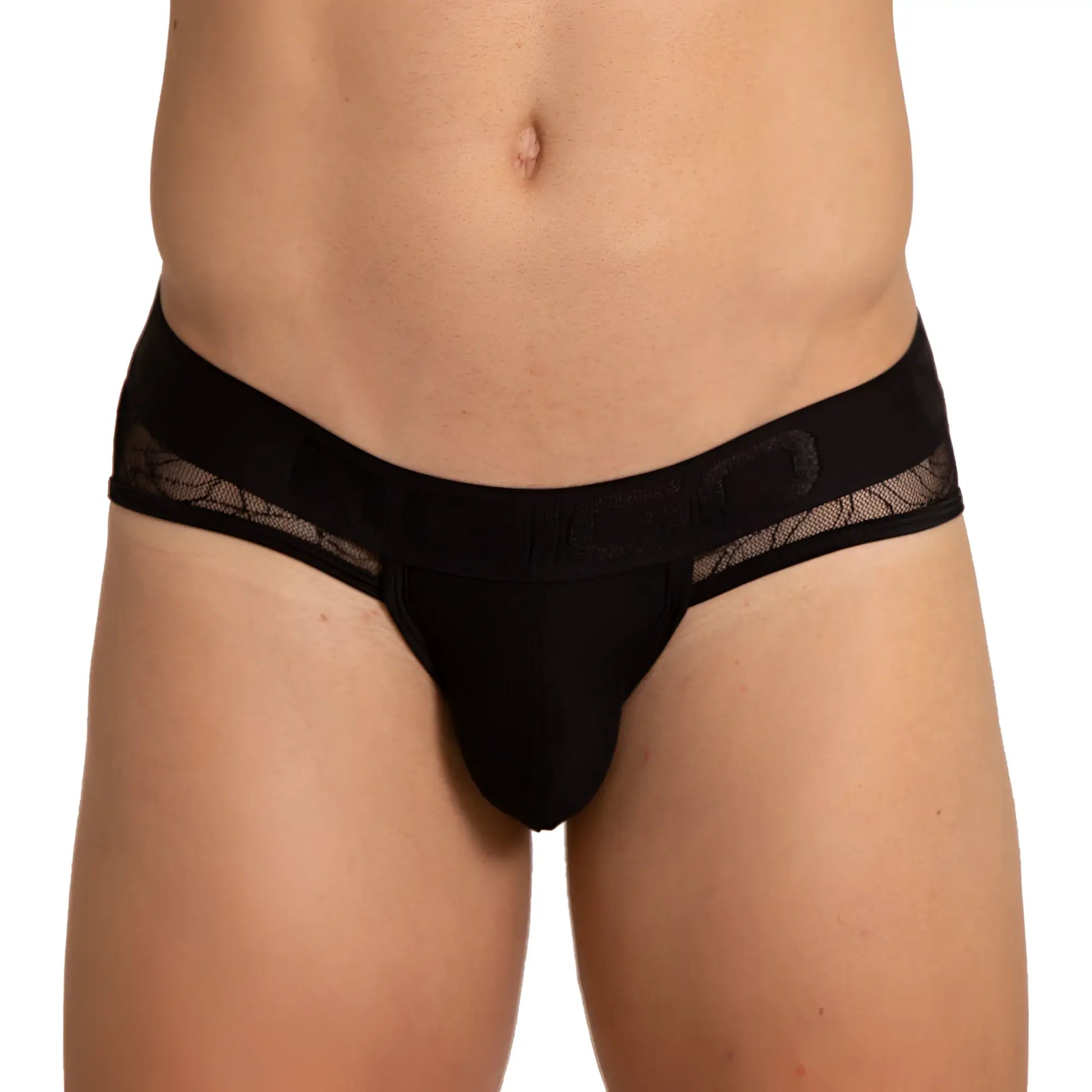 Black lace-trimmed gigo Amazonia brief in smooth form-fitting fabric for comfortable everyday wear