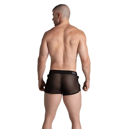 Gigo Bahia black hotshort sheer mesh briefs with a solid black waistband front view