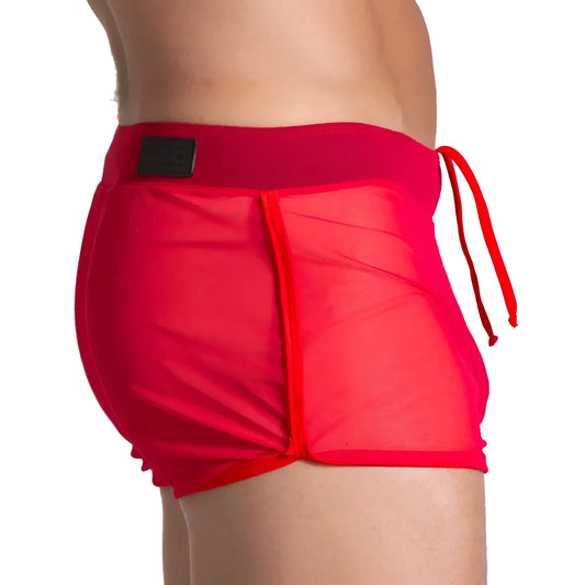 Gigo Bahia red hotshort red mesh shorts with solid red waistband and matching drawstring for active wear