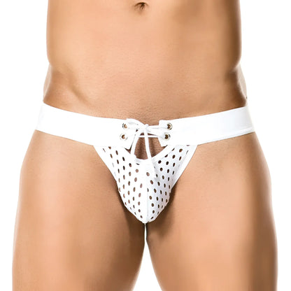 White lace-up briefs with perforated design and black polka dots from gigo basket white size m