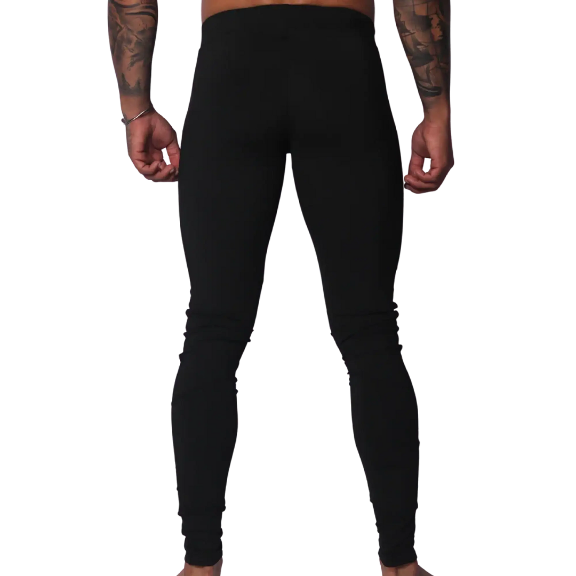 Back view of Gigo black, high-waisted, form-fitting Lycra leggings with a seamless, athletic design.