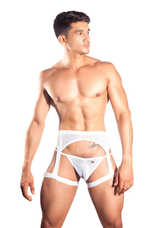 White mesh briefs with adjustable straps and central front panel from gigo candle white garter mesh jock strap underwear size m
