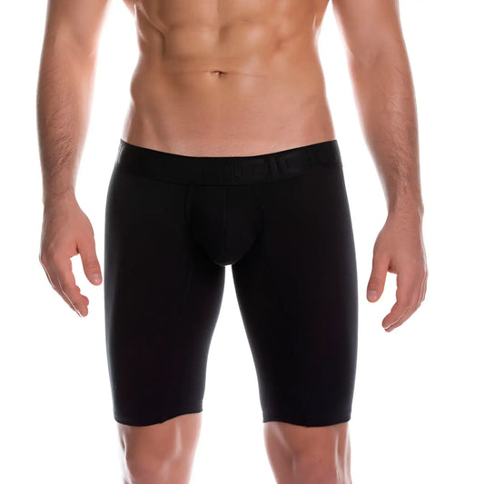 Gigo cautious black trunk long menâ€™s boxer briefs with snug fit elastic waistband in black breathable fabric