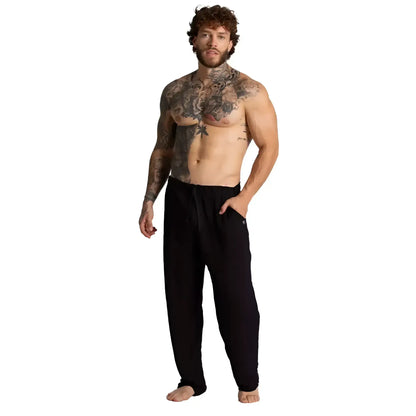 Black gigo chalis pants with drawstring waist relaxed fit and side pockets for casual wear