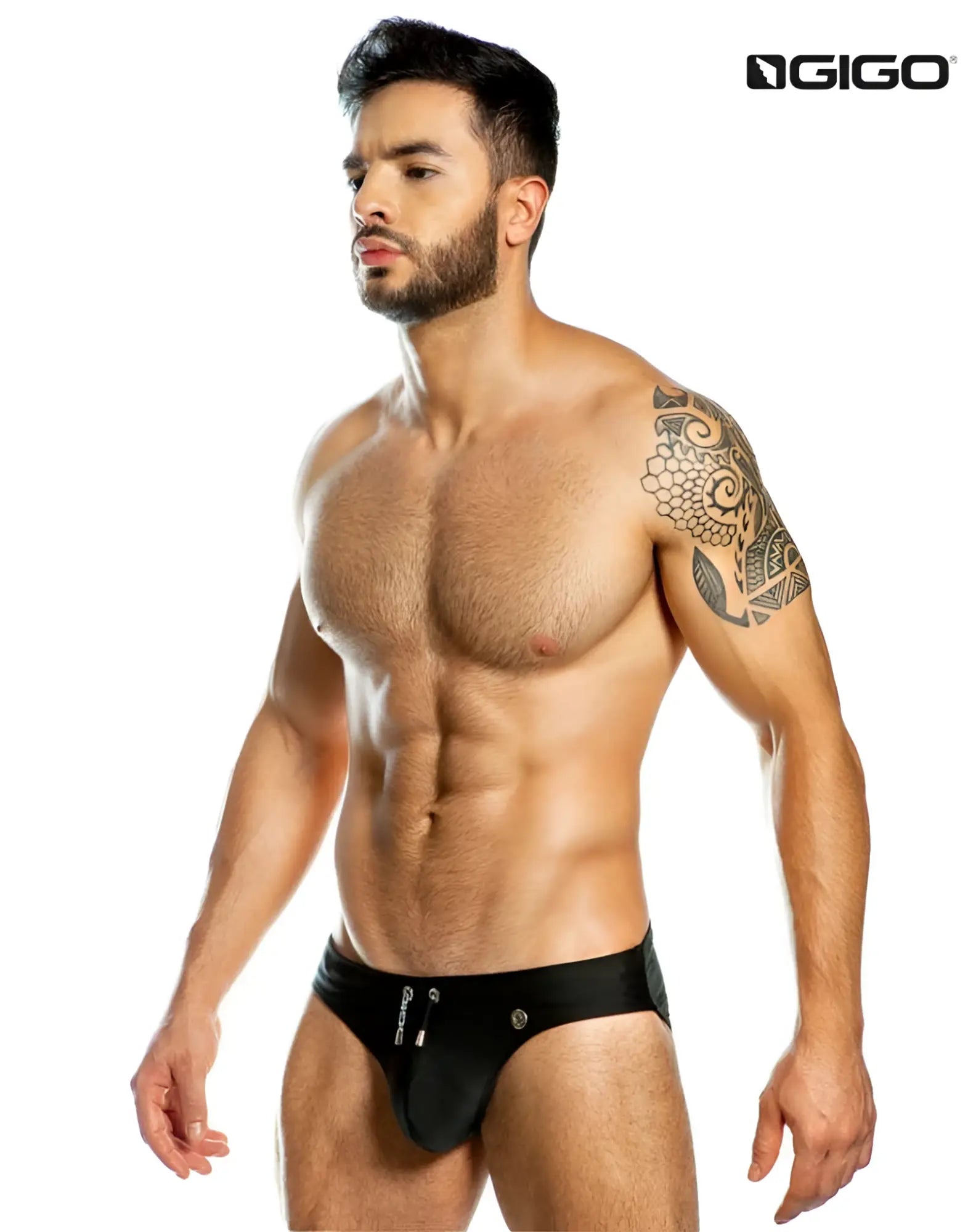 Black gigo classic black bikini swim trunks with zipper and button closure size xl designed for swimming