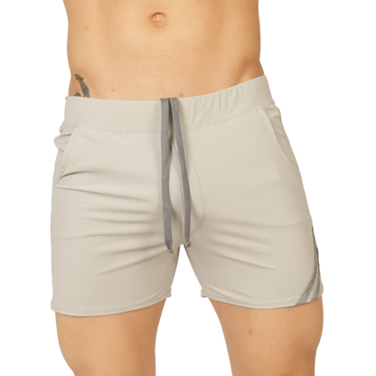 Gigo Club gray light gray athletic shorts with matching drawstring and subtle side stripes for active wear