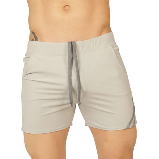 Gigo Club gray light gray athletic shorts with matching drawstring and subtle side stripes for active wear