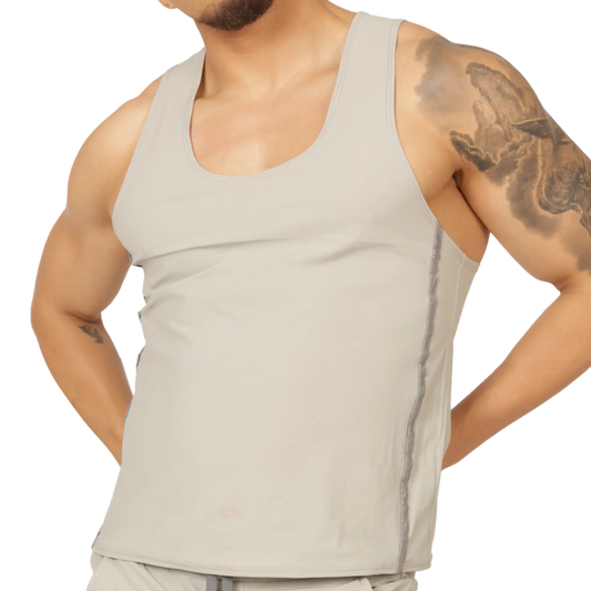 A sleek light gray Gigo Club tank top with subtle side seam detail perfect for casual wear