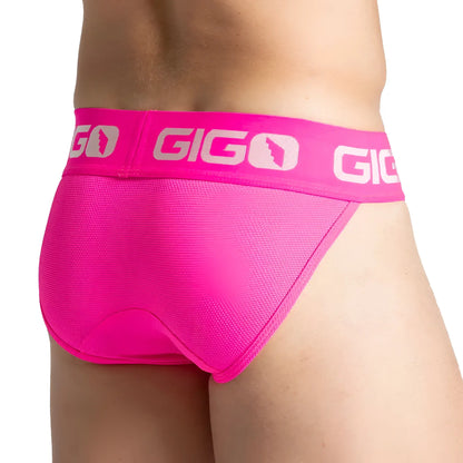 Bright pink gigo colors fuchsia brief with textured fabric and white logo band