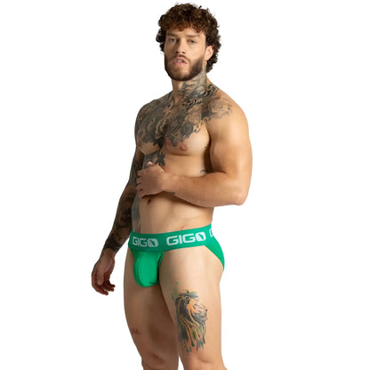 Green gigo colors brief with white logo on waistband made from soft breathable fabric for comfortable wear