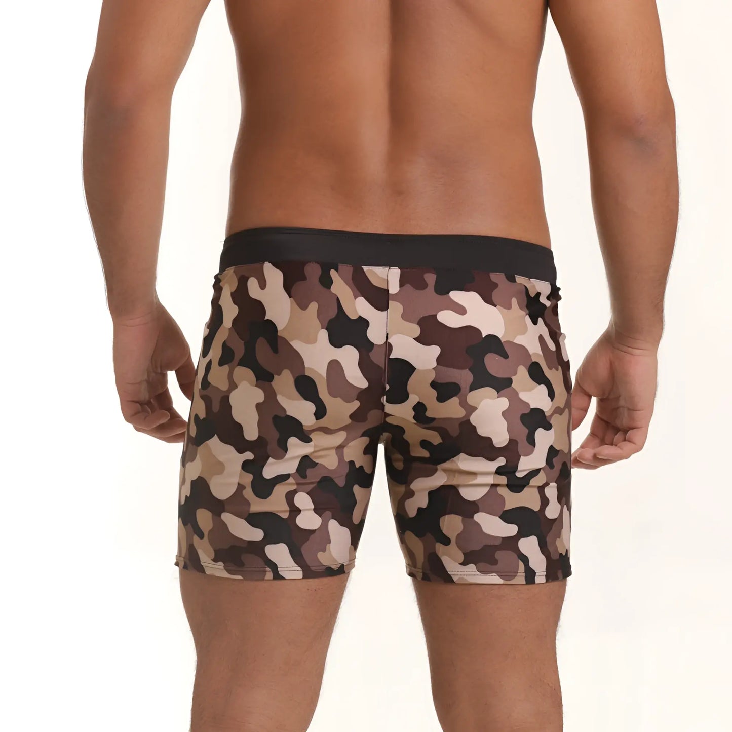 Menâ€™s camouflage pattern briefs with black waistband in gigo combat brown beachwear for casual wear
