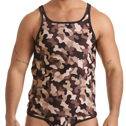 Gigo combat brown tank brown beige camouflage tank top with black trim designed for casual wear