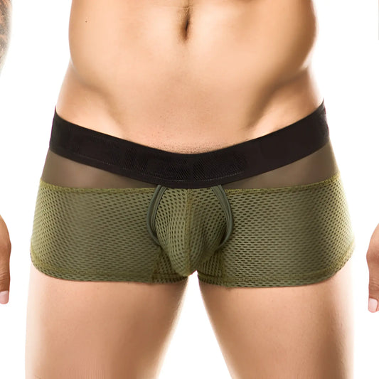Olive green mesh briefs with black elastic waistband from gigo combo green boxer underwear g02177 size s front view
