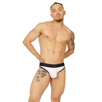 White briefs with black waistband and trim from gigo cool white brief collection for comfortable wear