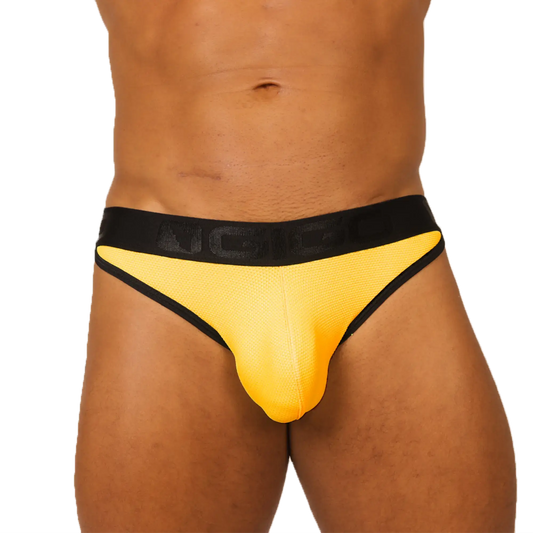 Bright yellow gigo cool yellow brief athletic briefs with black trim and branded waistband for active wear