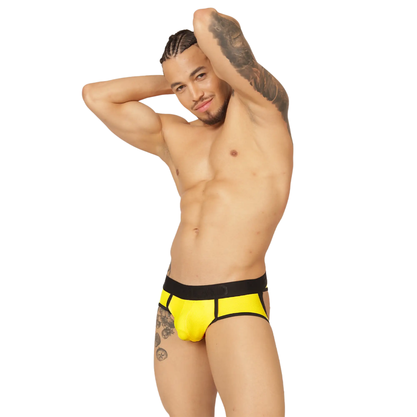 Bright yellow gigo cool jock thong briefs with black waistband and trim designed for comfortable support
