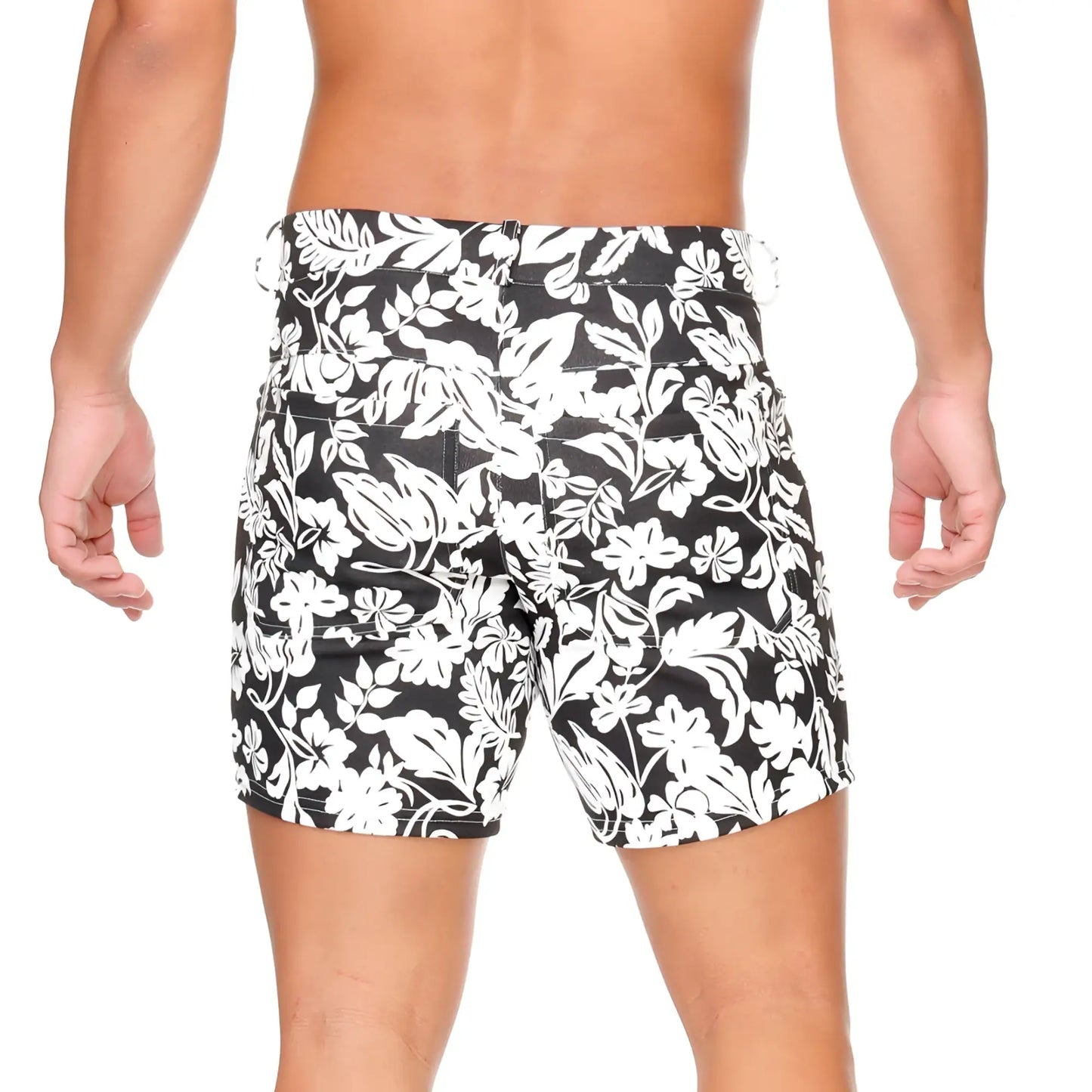 Black swim trunks gigo dynasty black short with bold white floral pattern designed for comfortable beachwear