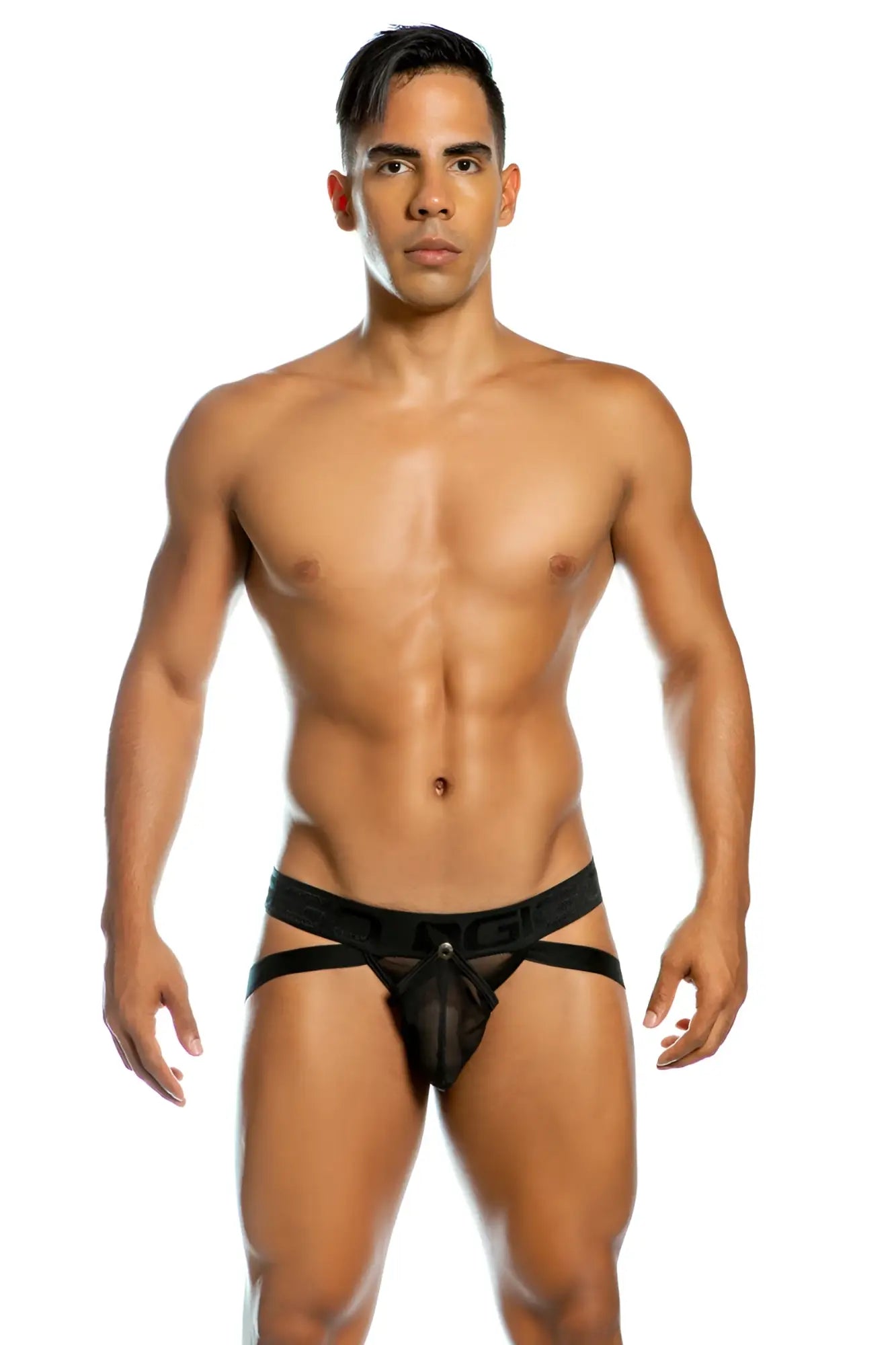 Black mesh briefs with sleek form-fitting design and adjustable straps from gigo easy black buttoned jock strap underwear size l