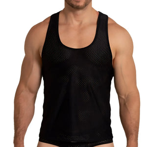Gigo energetic black tank featuring a perforated mesh design for breathable and stylish activewear