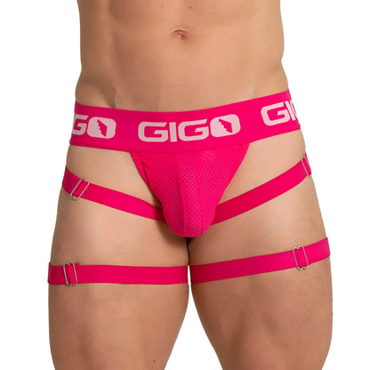 Bright pink gigo energetic fucshia jock briefs with mesh fabric and adjustable straps for comfortable wear