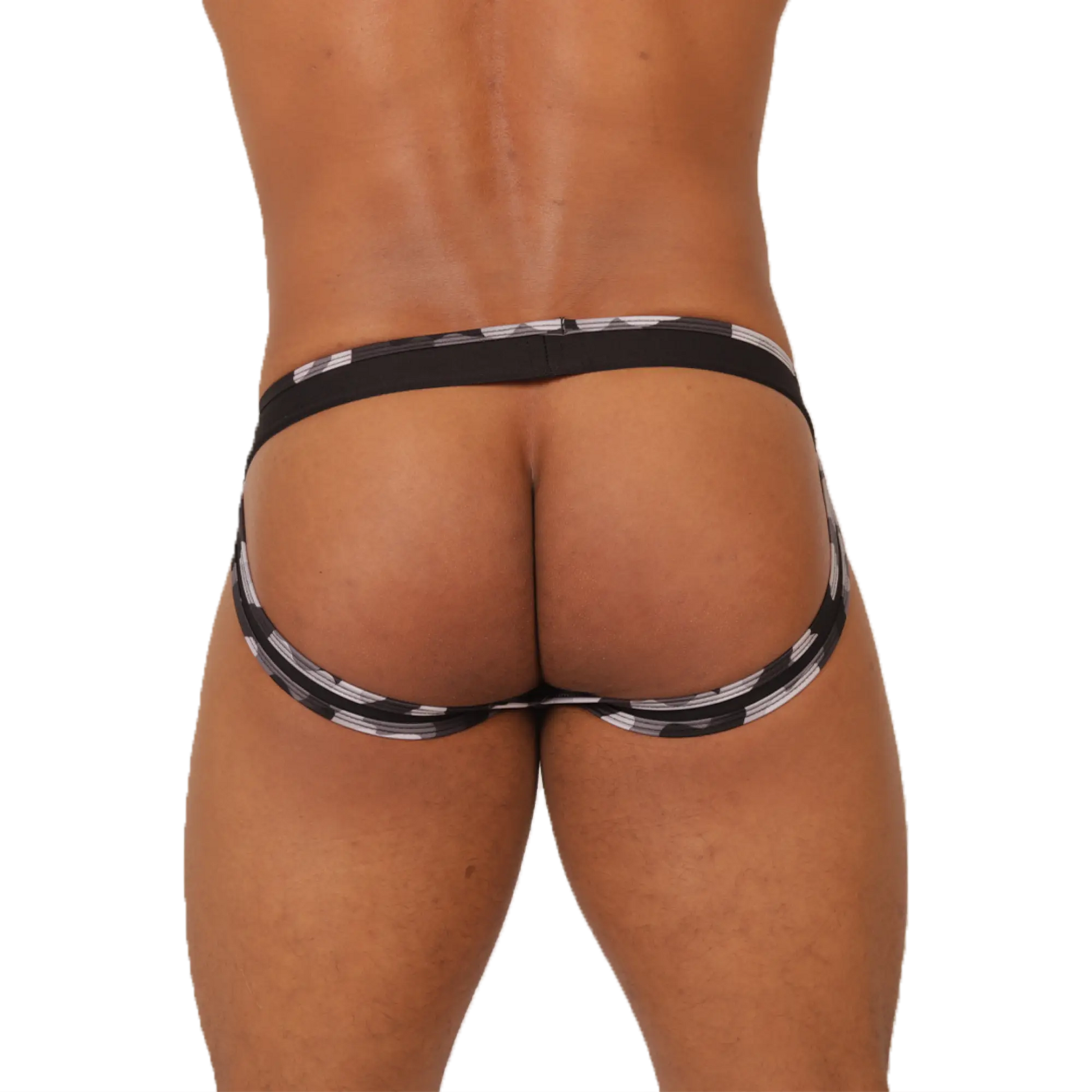 Gigo feeling black jockstrap in black and white geometric patterned briefs with a snug form fitting design