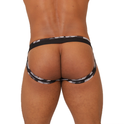 Gigo feeling black jockstrap in black and white geometric patterned briefs with a snug form fitting design
